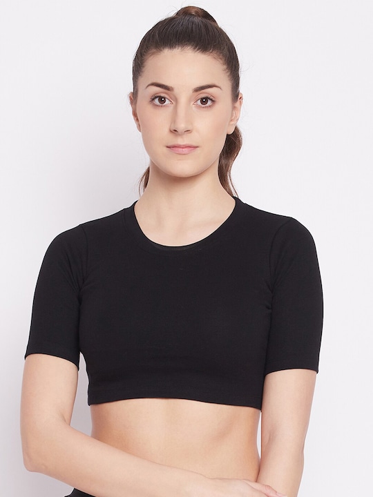 ATHLISIS Black Knitted Fitted Crop Top