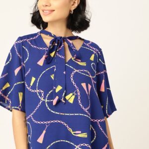 DressBerry Printed Tie-Up Neck Flared Sleeves Regular Top