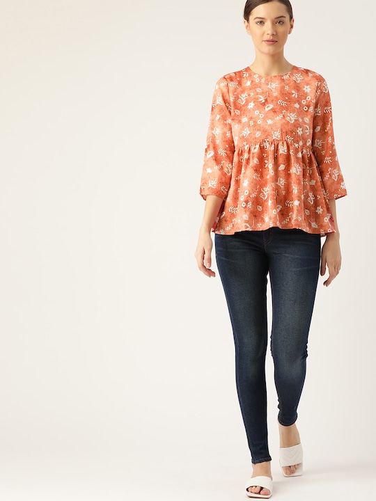 ether Floral Print A-Line Top