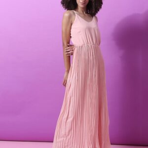 Campus Sutra Pink Accordion Pleated Maxi Dress