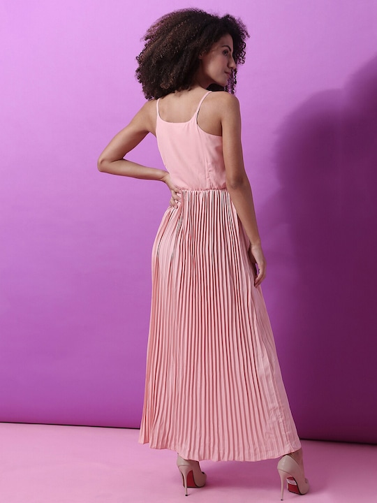 Campus Sutra Pink Accordion Pleated Maxi Dress