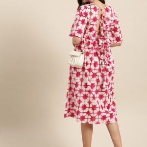 Sangria Floral Printed Cotton A-Line Dress