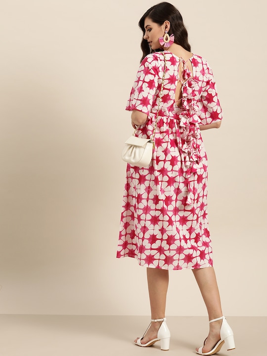 Sangria Floral Printed Cotton A-Line Dress