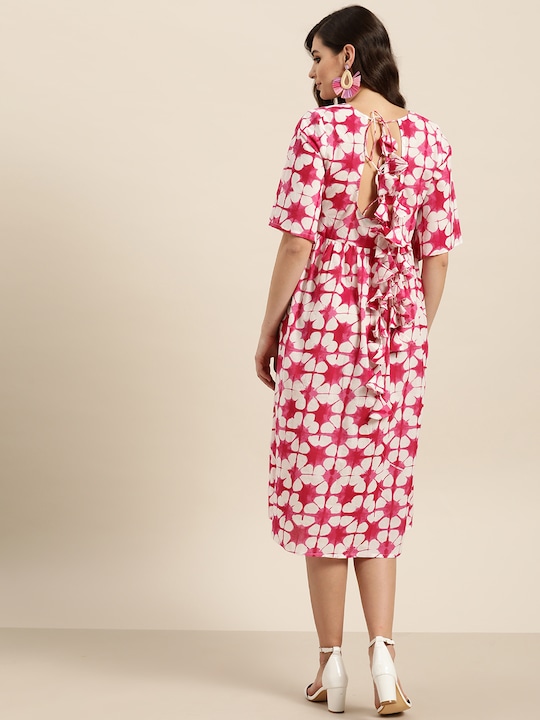 Sangria Floral Printed Cotton A-Line Dress