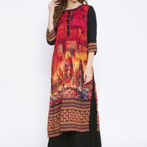 Naari Women Red Quirky Printed Straight Kurta