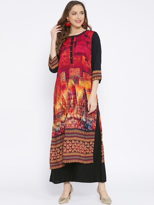 Naari Women Red Quirky Printed Straight Kurta