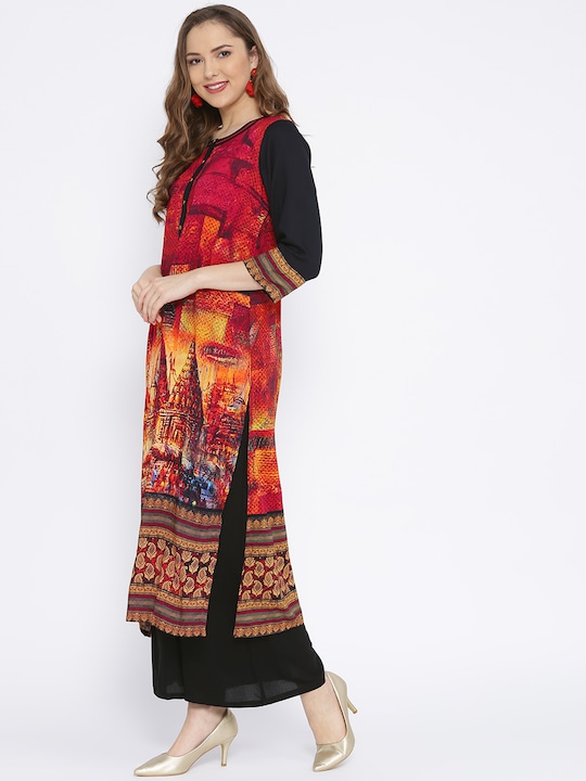 Naari Women Red Quirky Printed Straight Kurta