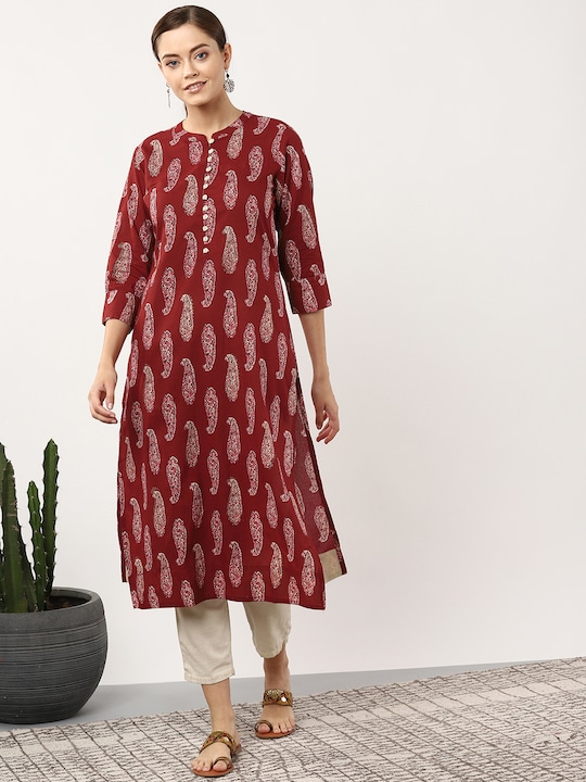 Sangria Women Paisley Print Straight Kurta