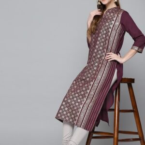 HERE&NOW Women Pure Cotton Ethnic Motifs Printed Straight Kurta