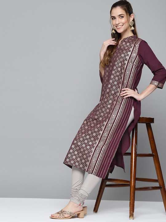 HERE&NOW Women Pure Cotton Ethnic Motifs Printed Straight Kurta