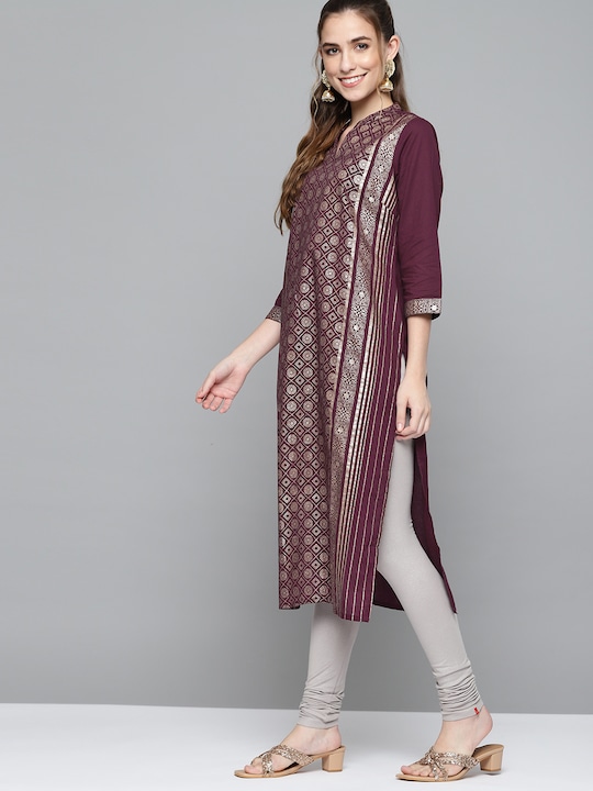 HERE&NOW Women Pure Cotton Ethnic Motifs Printed Straight Kurta