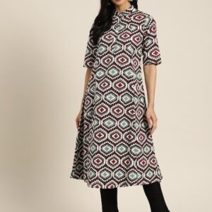 Sangria Women Pure Cotton Printed Panelled A-Line Kurta