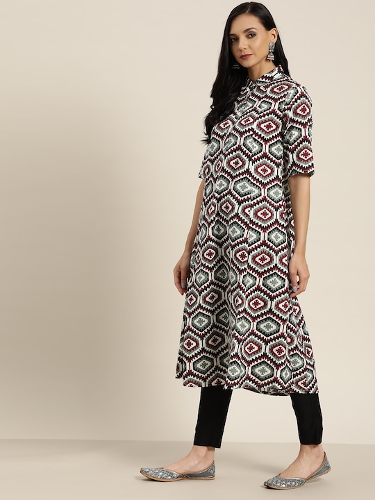 Sangria Women Pure Cotton Printed Panelled A-Line Kurta