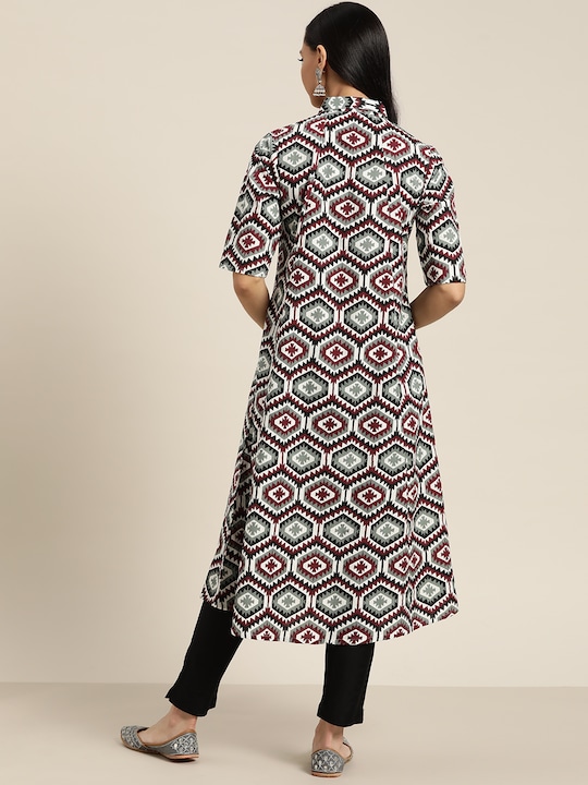 Sangria Women Pure Cotton Printed Panelled A-Line Kurta