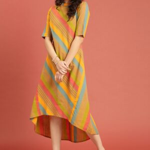 Taavi Multicoloured Striped A-Line Cotton Sustainable Dress