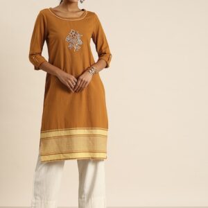 all about you Women Ethnic Motifs Yoke Design Thread Work Kurta