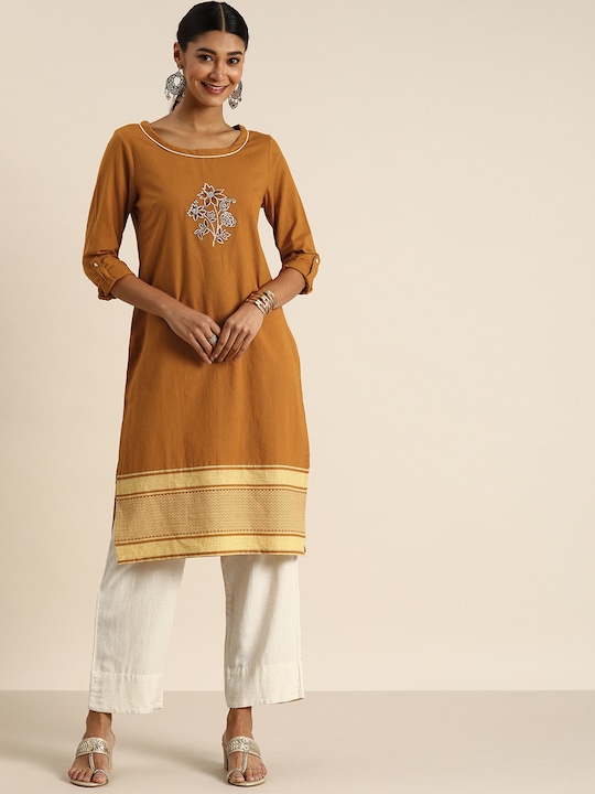 all about you Women Ethnic Motifs Yoke Design Thread Work Kurta