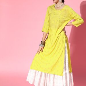 HERE&NOW Women Golden Ethnic Motifs Printed Kurta