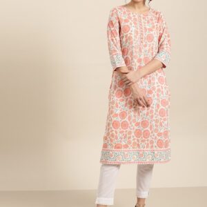 Sangria Women Ethnic Motifs Printed Pure Cotton Straight Kurta