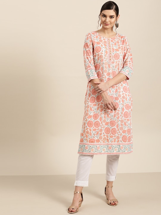 Sangria Women Ethnic Motifs Printed Pure Cotton Straight Kurta