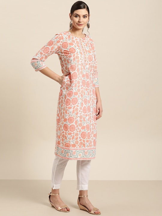 Sangria Women Ethnic Motifs Printed Pure Cotton Straight Kurta