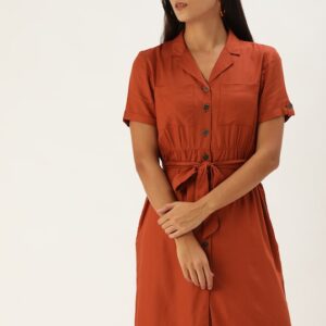 Chemistry Brown Solid Shirt Dress with Belt