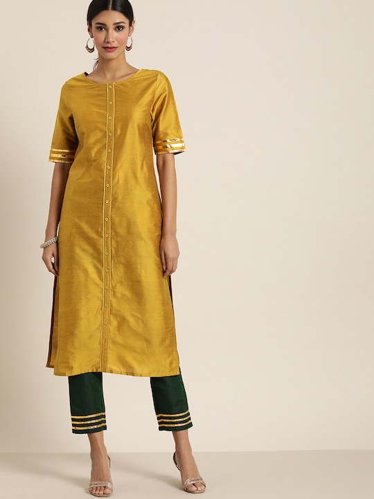 all about you Women Solid Kurta with Trousers