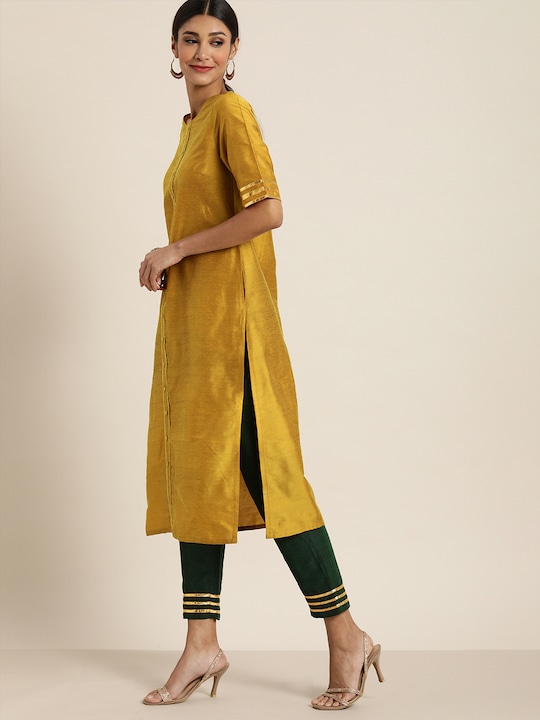 all about you Women Solid Kurta with Trousers