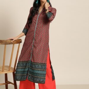 Sangria Women Ethnic Motifs Print Straight Kurta with Palazzos