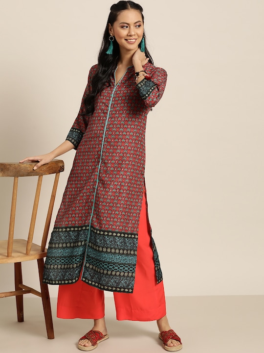 Sangria Women Ethnic Motifs Print Straight Kurta with Palazzos