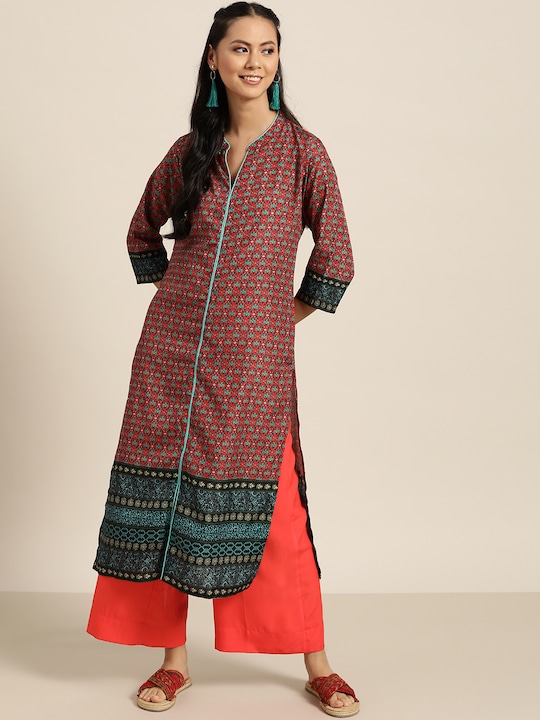 Sangria Women Ethnic Motifs Print Straight Kurta with Palazzos