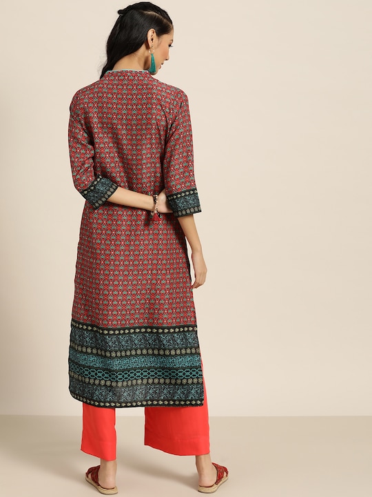 Sangria Women Ethnic Motifs Print Straight Kurta with Palazzos