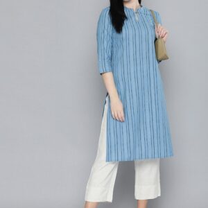 HERE&NOW Women Striped Keyhole Neck Kurta