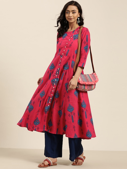 Sangria Women Floral Printed A-Line Kurta