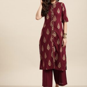 Sangria Women Pure Cotton Printed Kurta with Palazzos