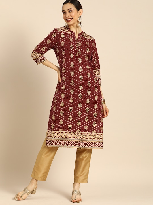 Anouk Women Gold-Toned Ethnic Motifs Foil Printed Kurta