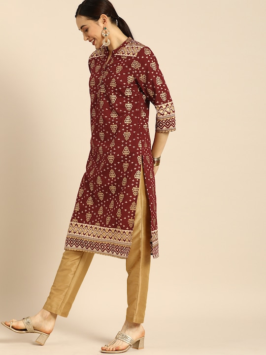 Anouk Women Gold-Toned Ethnic Motifs Foil Printed Kurta