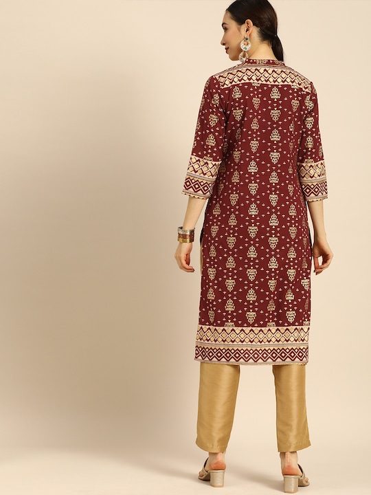 Anouk Women Gold-Toned Ethnic Motifs Foil Printed Kurta