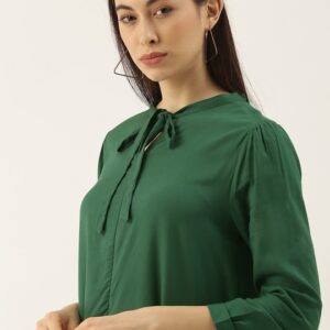 her by invictus Green Tie-Up Neck A-Line Dress