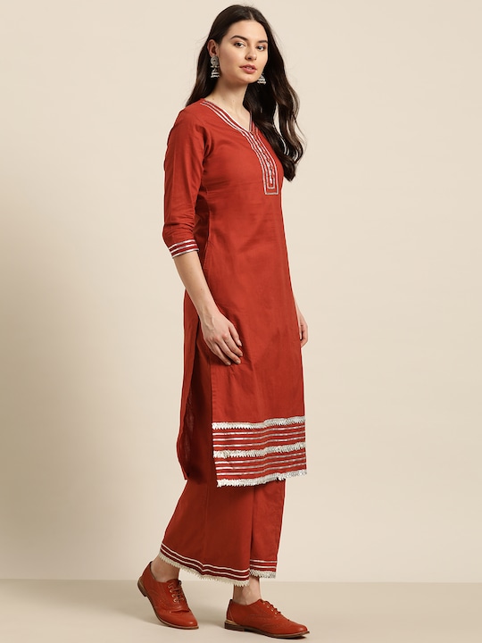 Sangria Women Pure Cotton Gotta Patti Kurta with Palazzos