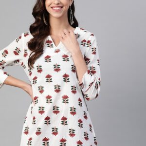 HERE&NOW Women Pure Cotton Ethnic Motifs Print Straight Kurta