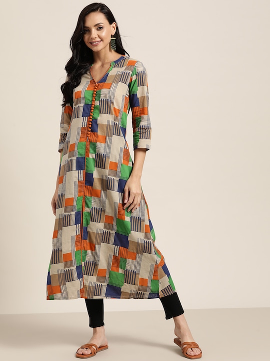 Sangria Women Cotton Checked Kurta