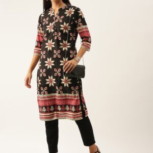 Anouk Women Black & Beige Ethnic Motifs Printed Kurta