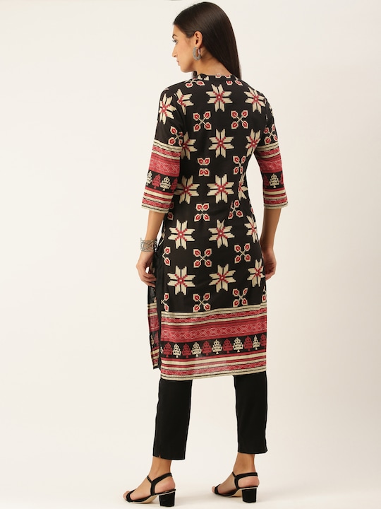 Anouk Women Black & Beige Ethnic Motifs Printed Kurta