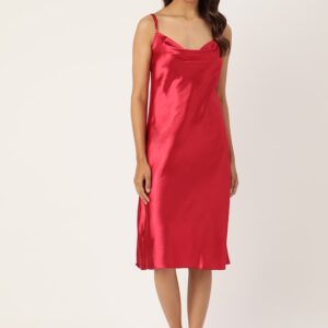 ETC Solid Satin Finish Styled Back Midi Nightdress