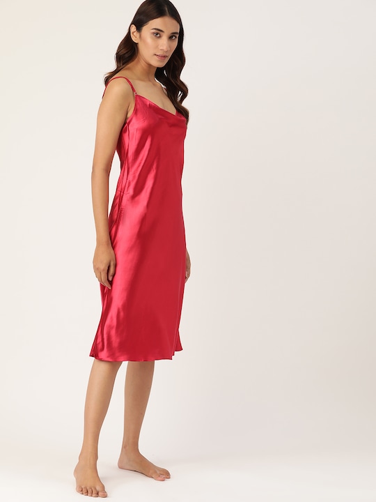 ETC Solid Satin Finish Styled Back Midi Nightdress