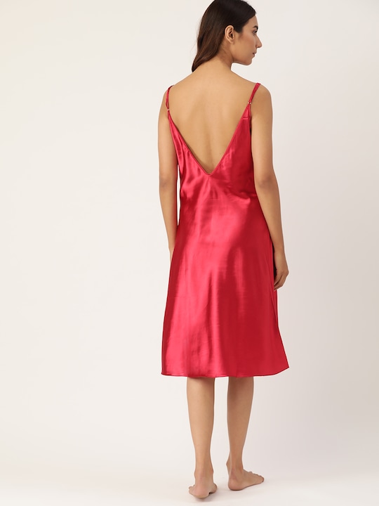 ETC Solid Satin Finish Styled Back Midi Nightdress