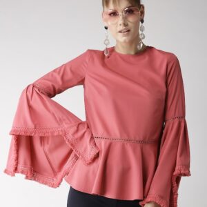 Popnetic Women Pink Solid Peplum Top