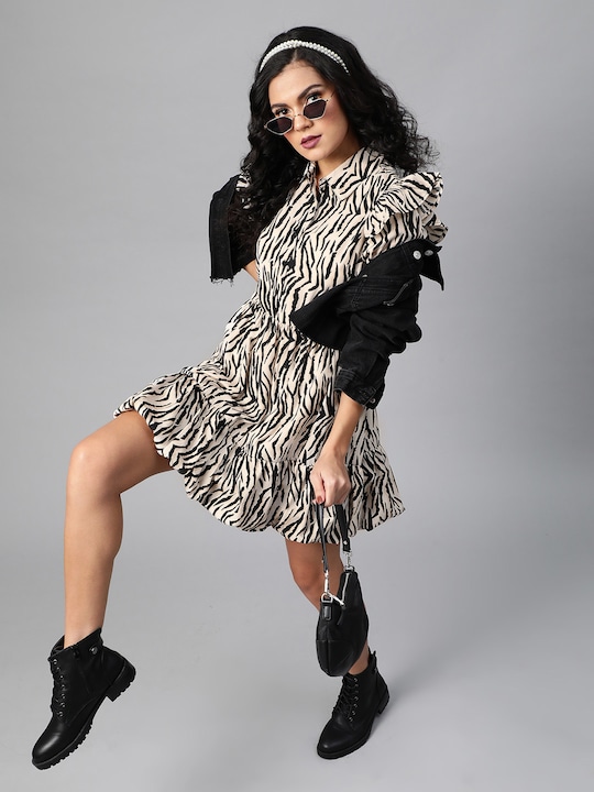 plusS Mighty Animal Printed Tiered Shirt Balloon Dress