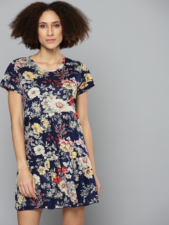 Kook N Keech Floral Print Tiered Gathered A-Line Dress